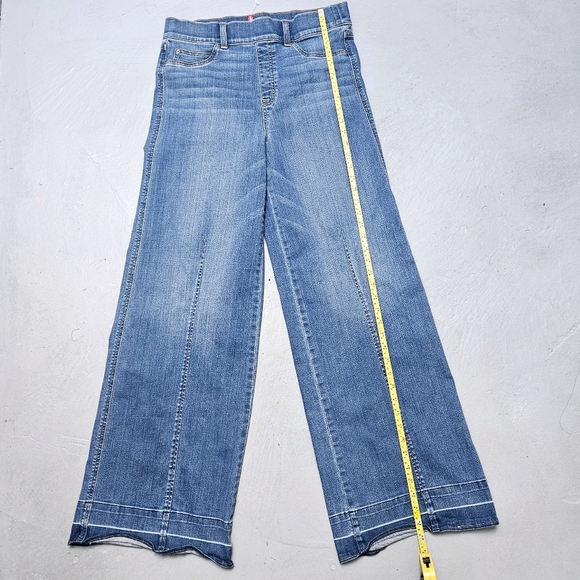 SPANX Sz L ShapeWear Light Blue 360 Authentic Wide Leg Denim Jeans - Picture 4 of 11